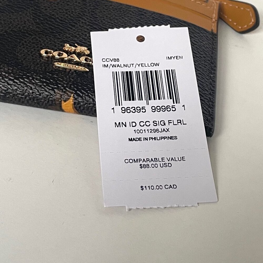 NWT Coach Mini Skinny ID Wallet CCV88 Signature Canvas Floral Brown Walnut - Picture 7 of 7